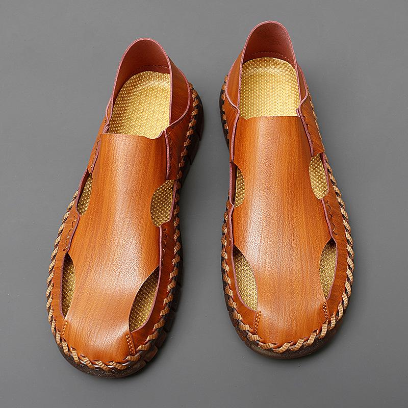 

Лето 2025 года, освежающие повседневные туфли ручной работы с отверстиями, легкие, с мягкой подошвой, дышащие, маленькие кожаные туфли, универсальная мужская обувь для улицы 38 коричневый