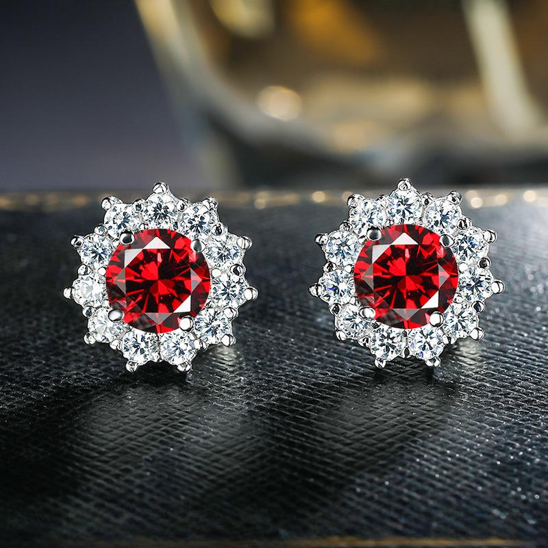 Snowflake Pink Diamond Zircon Sunflower Earrings for Women