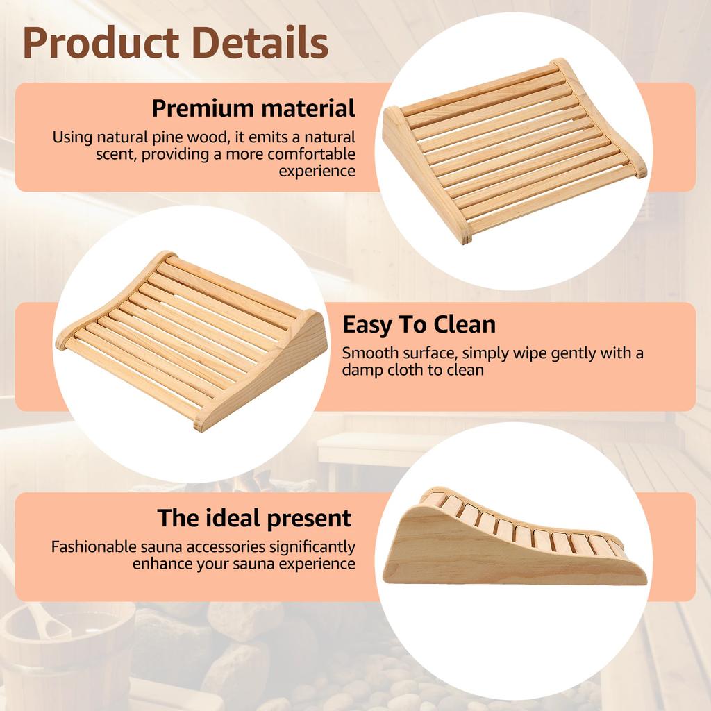 2Pcs Sauna Headrest Wood Neck Pillow Ergonomic Design Infrared Sauna Headrest Comfortable Headrest Support Sauna Accessories