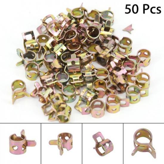 50pcs 1/4 6mm 65 Mn Spring Steel Clip Fuel Oil Line Silicone Vacuum Hose Clamp