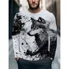 Herren Herbst und Winter 3D Tiger Wolf Print Rundhals Langarm T-Shirt