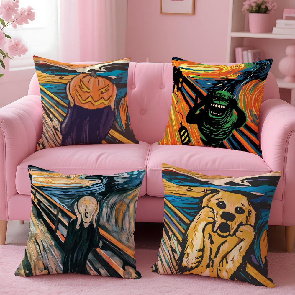 Edvard Munch The Scream Abstract Cushion Cover Plush Fabric Soft Double-Sided Printed Sofa Warm Winter Home Gift Pillow Cover