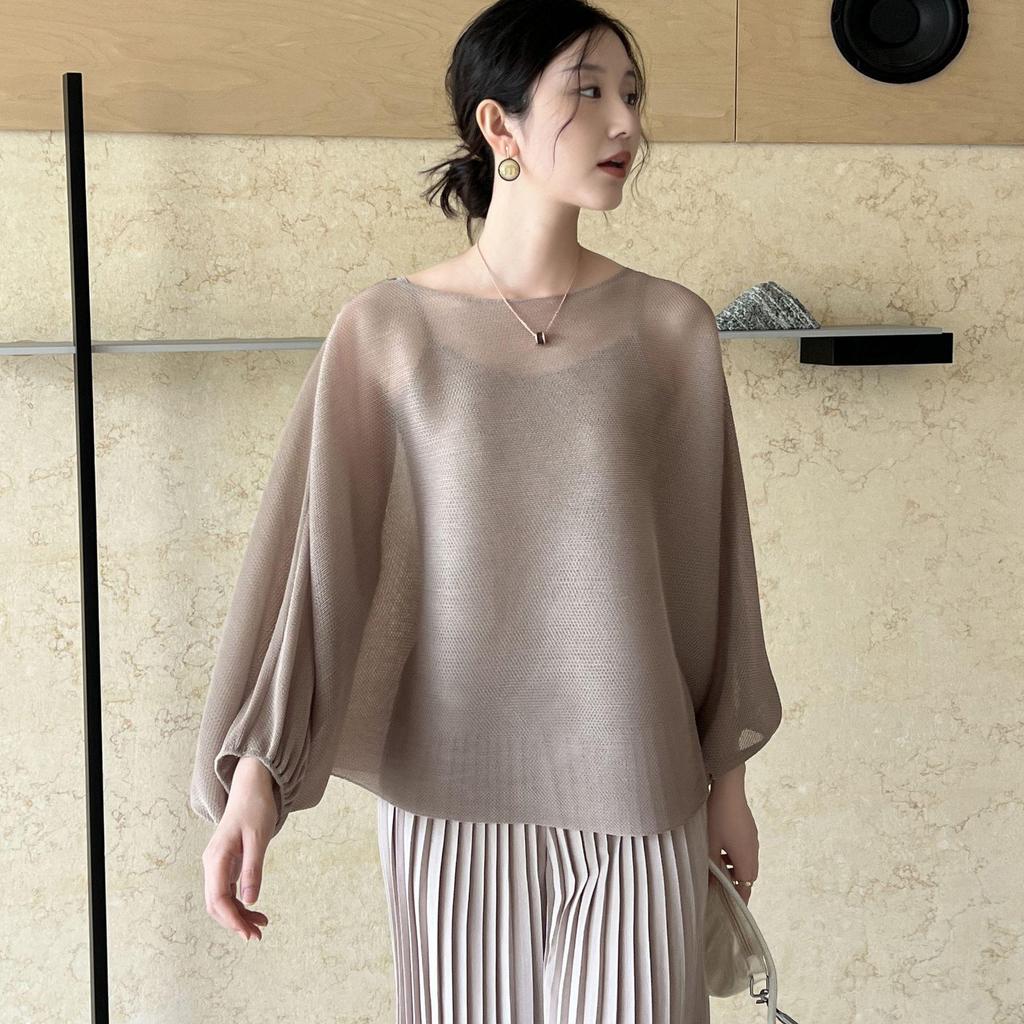Early Spring High-End Pleated Batwing Sleeve Mesh Top - Japanese Korean Casual Sweet Style