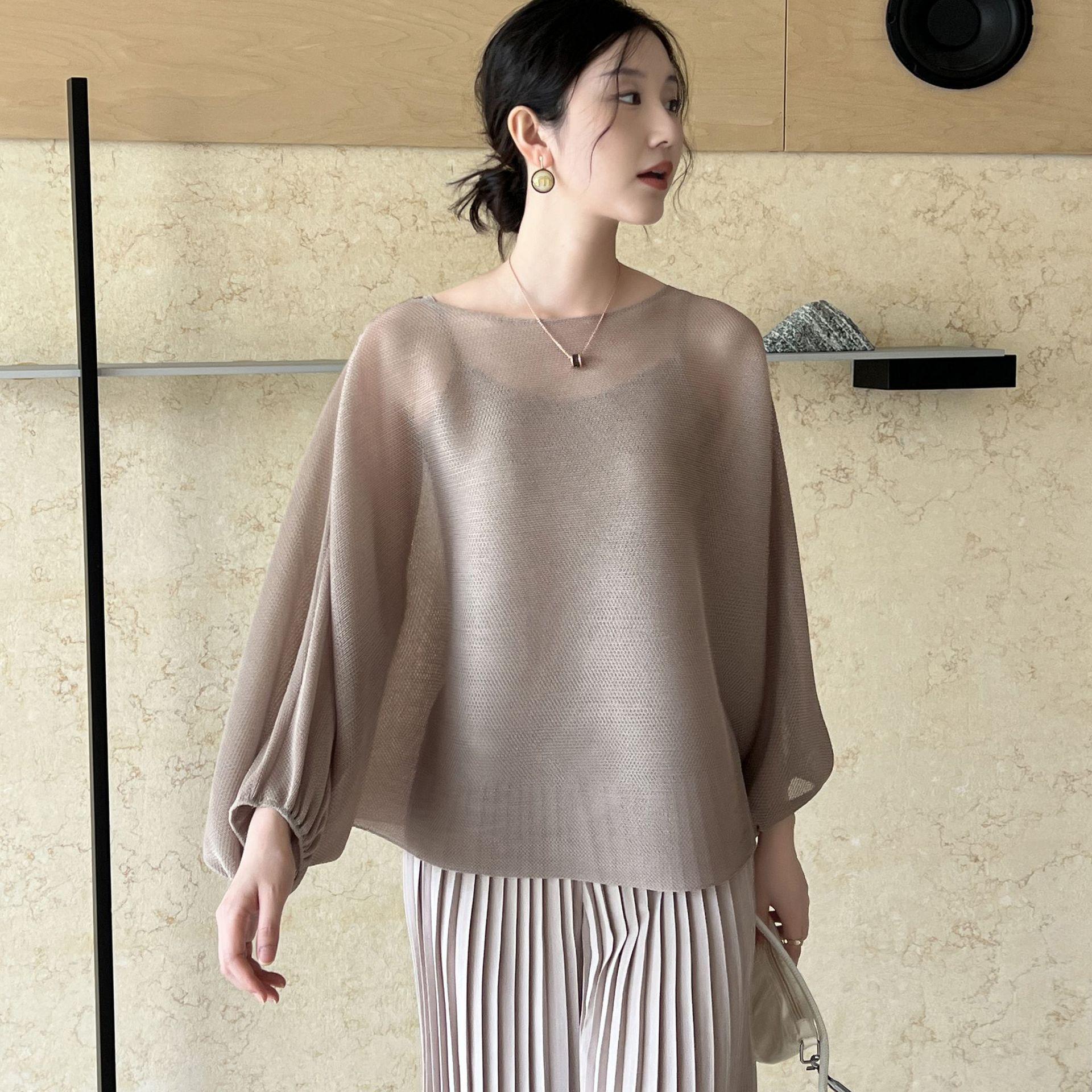 Early Spring High-End Pleated Batwing Sleeve Mesh Top - Japanese Korean Casual Sweet Style One Size