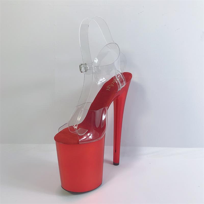 Женские летние прозрачные босоножки на толстом каблуке с кристаллами — фото 6