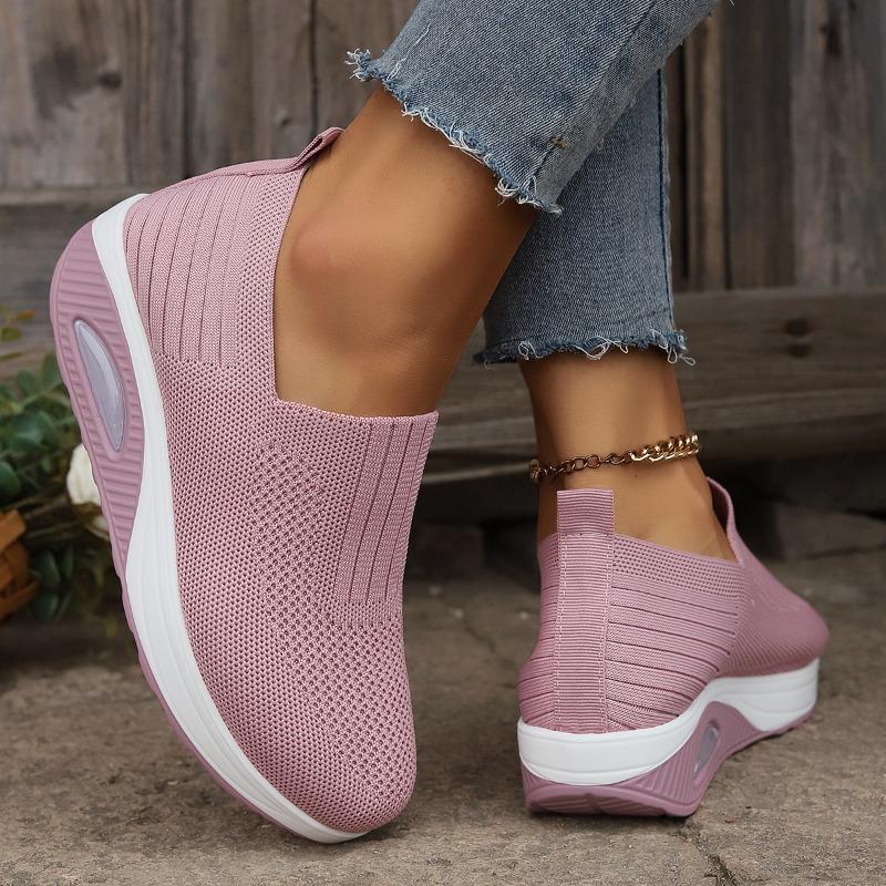 Autumn and winter new large-size casual single shoes fly-woven breathable thick-soled women's shoes