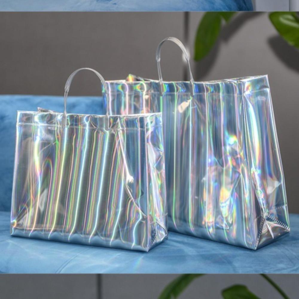 Neue Handheld-Geschenkverpackungstasche Wasserdichte Handtasche mit großem Fassungsvermögen PVC-Laser-Tote Bekleidungsgeschäft