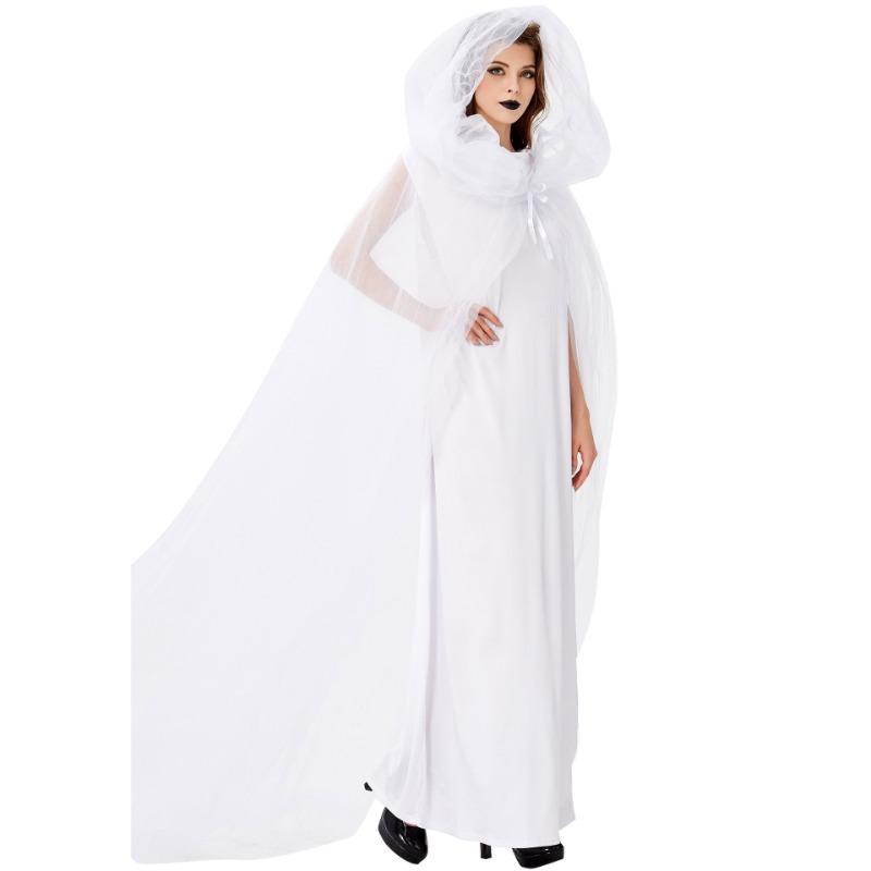 Halloween White Ghost Bride Costume, Masquerade Ghost Festival Vampire Cape Dress Costume