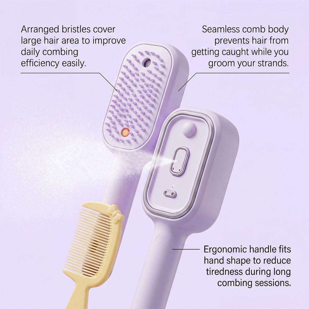 Hair Brush with Spray and Scalp Massage, Rechargeable -Static Cushioned Detangling Comb for Smooth Hair