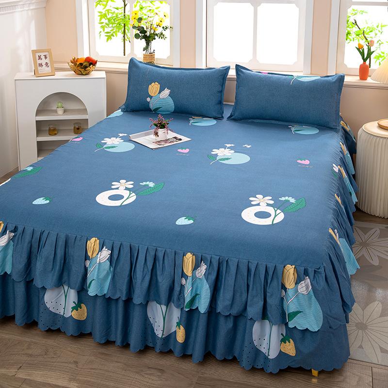 Chambre ménage monobloc ponçage jupe de lit couleur unie doux pour la peau couvre-lit couvre-lit chambre étudiant dortoir draps