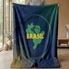 Brazil Football Printed Flannel Blanket Skin Friendly Warm Decorative Throw for Indoor Couch Bed Daily Use