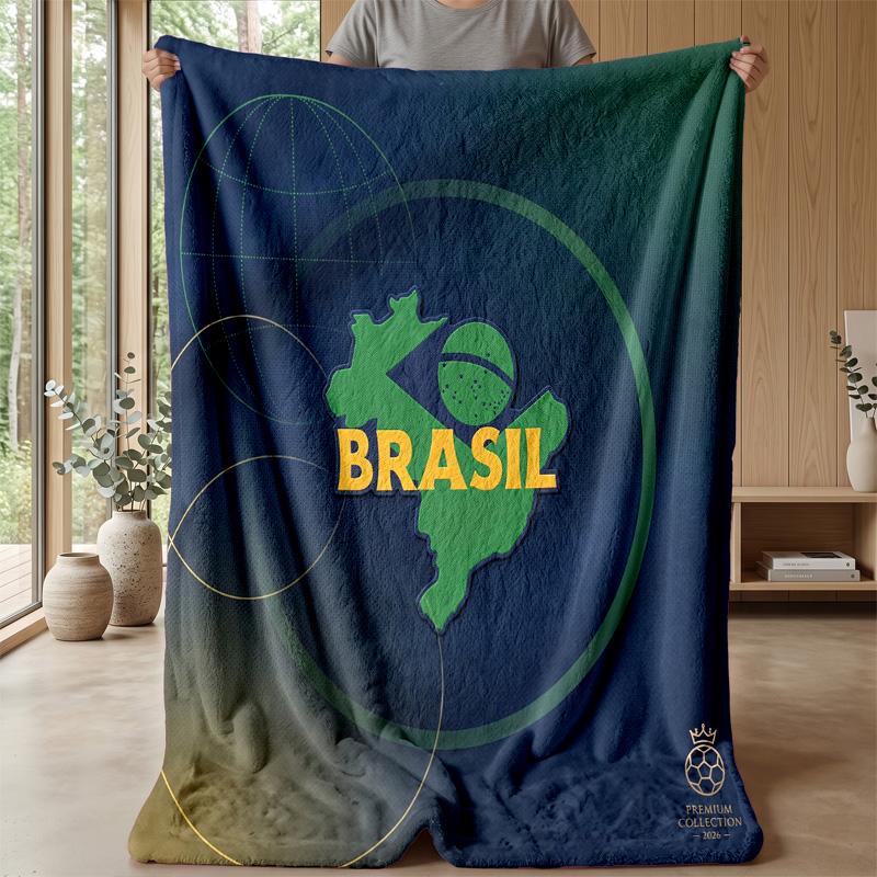 Brazil Football Printed Flannel Blanket Skin Friendly Warm Decorative Throw for Indoor Couch Bed Daily Use
