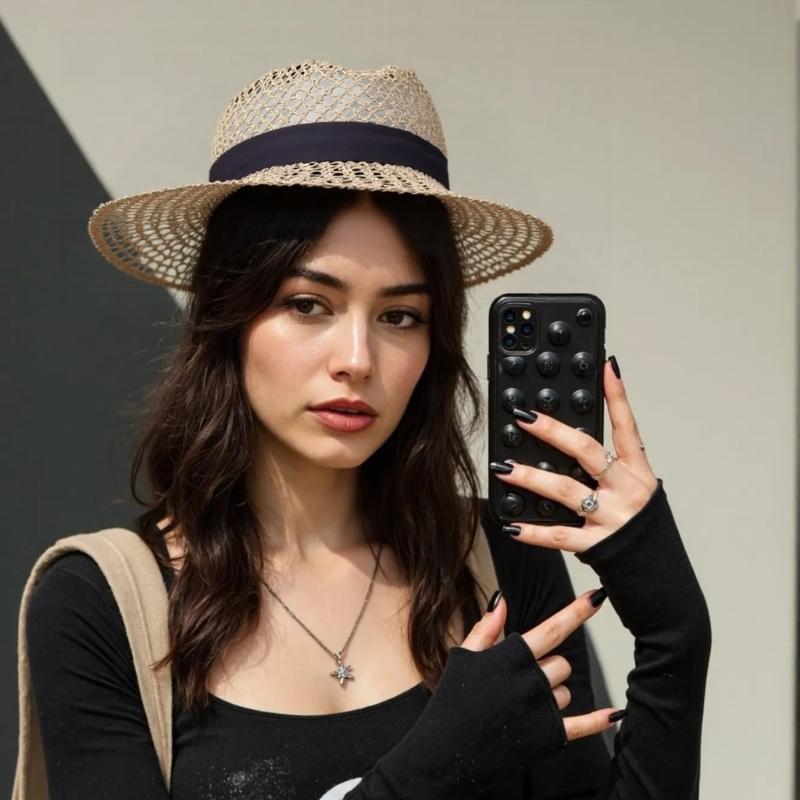 Woven Straw Hat Beach Sun Hat Hollows Out Sunhat Stylish Wide Border Hat for Casual Outings
