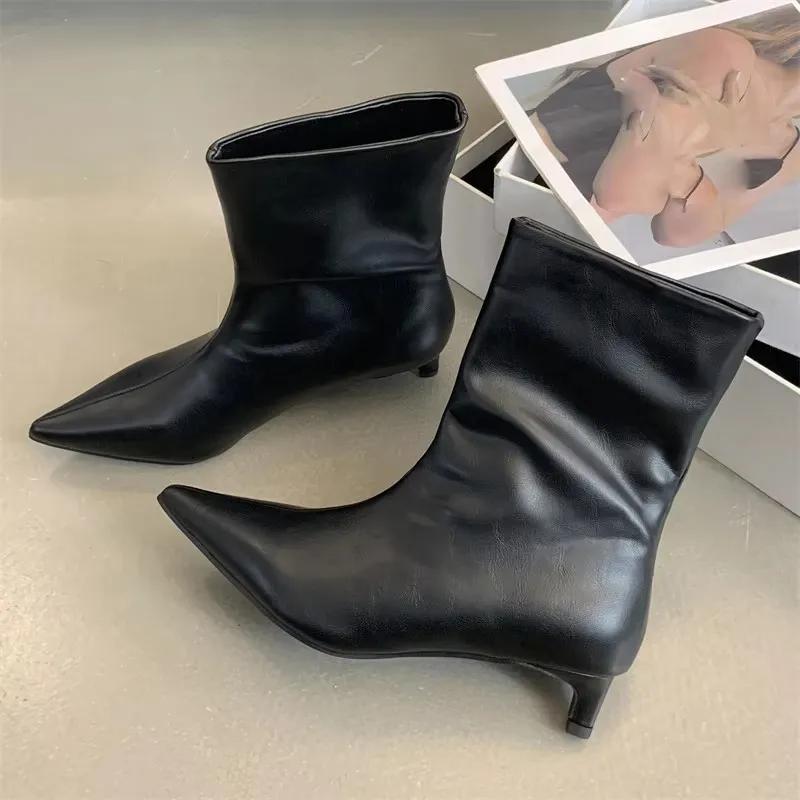 Eilyken Winter Pointed Toe Women Ankle Boots Fashion Back Ladies Slim SHort Shoes Low Heel Party Dress Pumps  Mujer