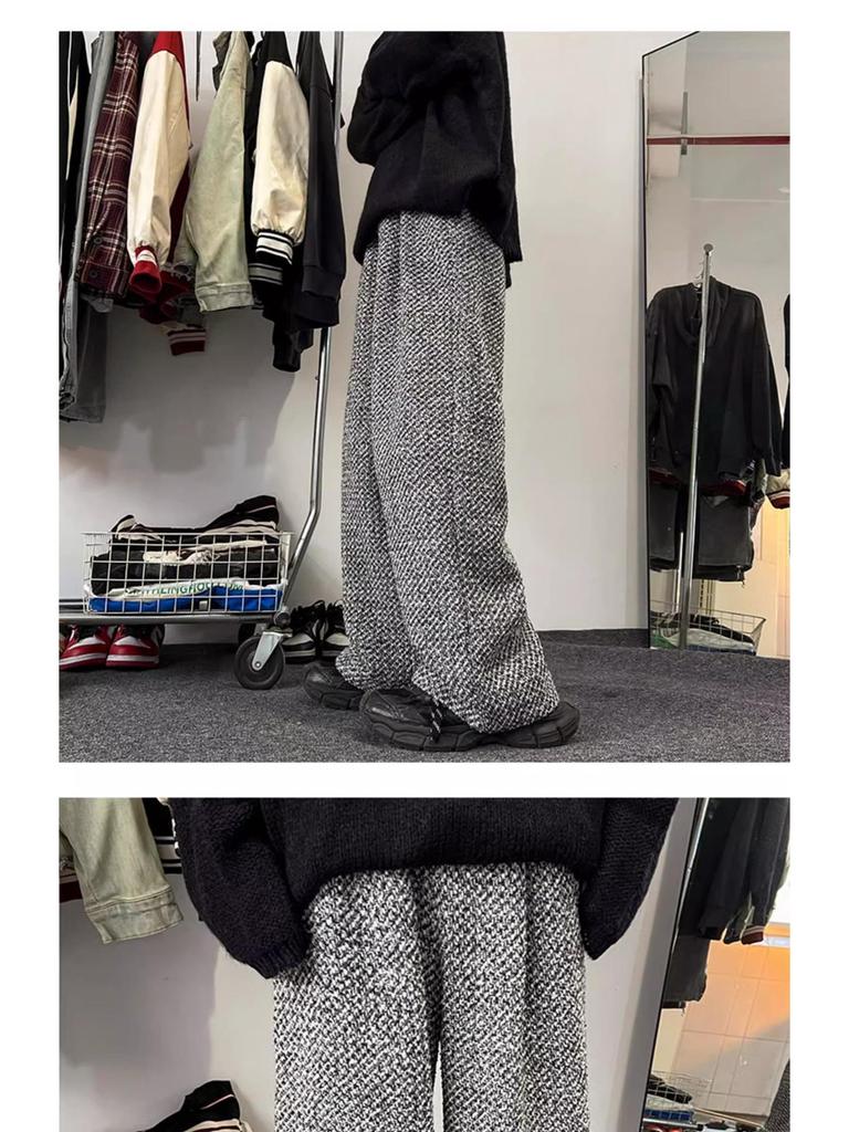 Męskie spodnie z wełny w stylu vintage, szare, z szerokimi nogawkami - styl retro amerykański