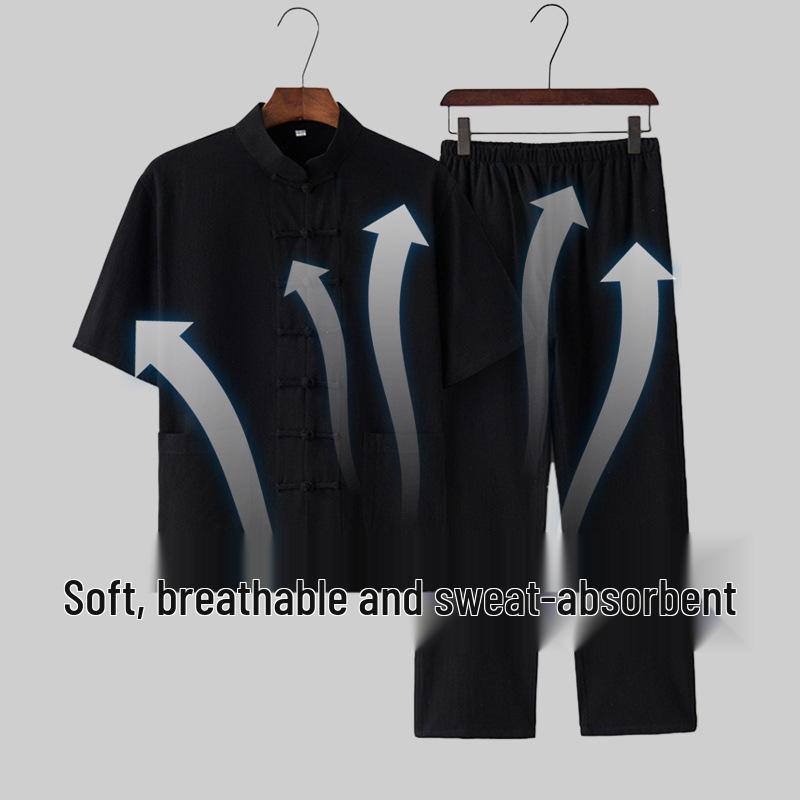 Men's Summer Cotton Linen Tai Chi Suit – Short Sleeve Tang Suit Set