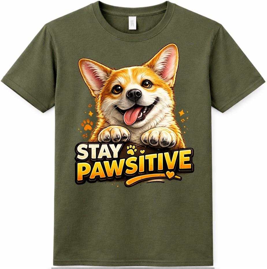 Corgi Dog T-Shirt Stay Pawsitive Funny Pet Lover Gift Cute Puppy Graphic Tee