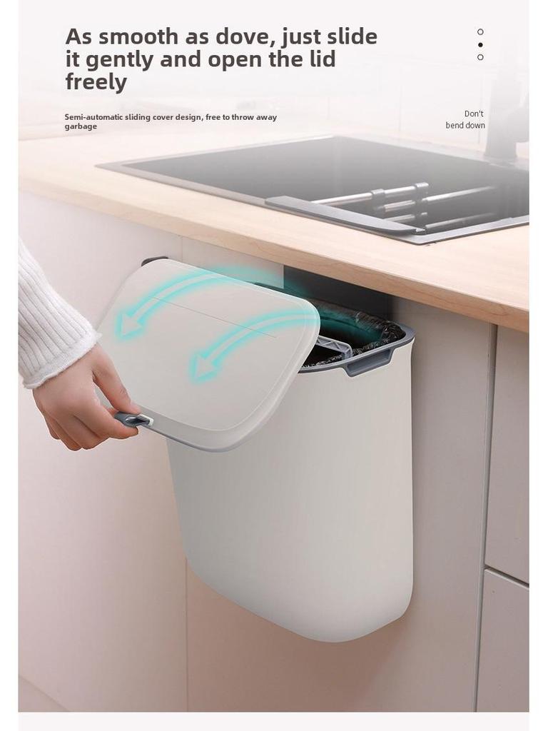 Väggmonterad soptunna med skjutlock för kök/badrum, stor kapacitet