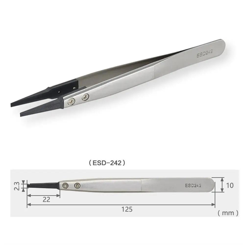 1pcs High Quality ESD Anti-Static Tweezers With Replaceable Tips Full Stainless Steel Body Carbon Fiber Conductive Plastic
