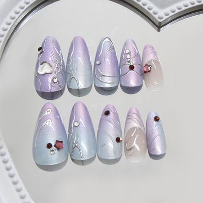 24Pcs Iridescent False Nails Acrylic Fake Nails Press On False Nails Artificial Wearable Tips Fake Nail Art Manicure Nail Tips