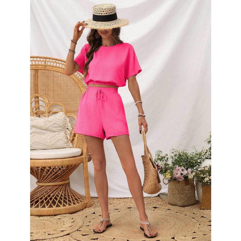 Women's New Solid-coloured Simple Elastic Fashion Suit Summer Commuter Casual Wear High-class Sense of Two-piece Set