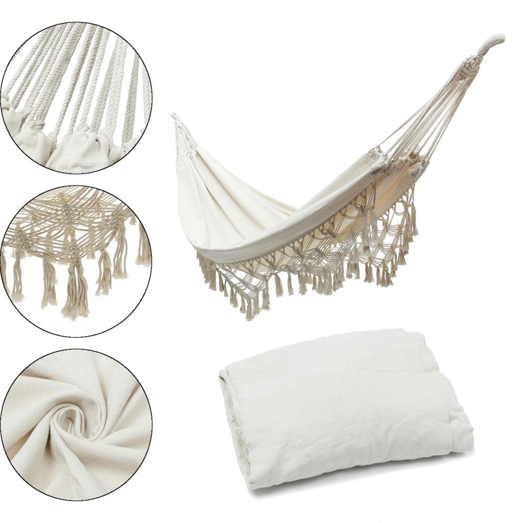 2 Person Large Hammock Boho Style Brazilian Macrame Fringed Deluxe Double Hammock Net Swing Chair Hanging Swing New