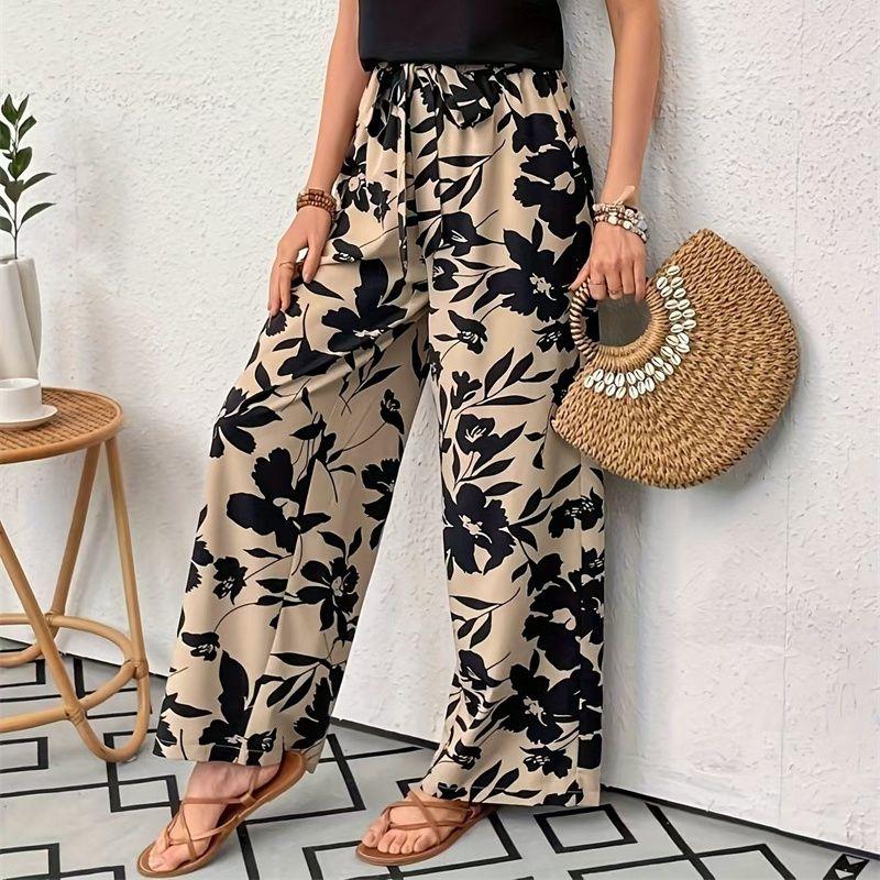

Fashion Women Trousers Casual Ladies Pants Elastic Waist Wide Leg Casual Trousers Khaki 2XL