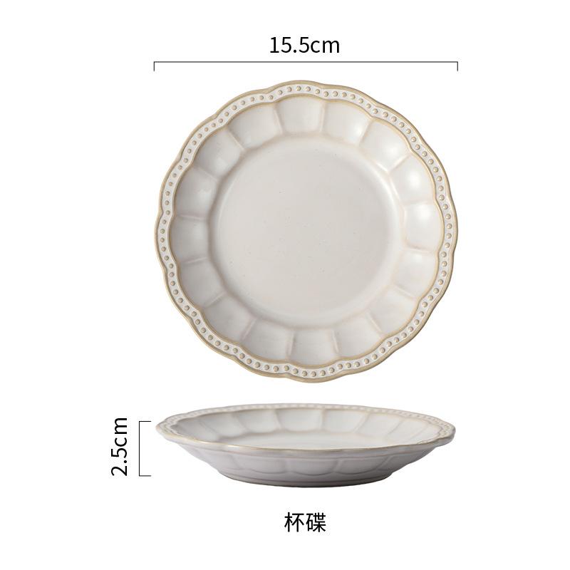 European-Style Relief Ceramic Tableware Set, Household Kiln Change, Retro Western Food Plate, Cup Plate Combination, Steak Pizza Plate, Bone Plate.