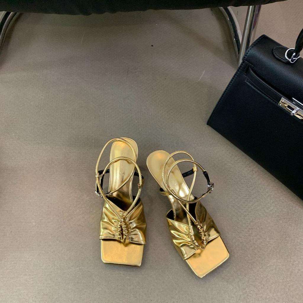 2025 Spring and Autumn New French Niche High-heeled Sandals Temperament Square Head Buckle Stiletto Strap Stiletto Sandals