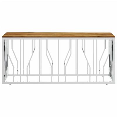 Coffee Table In Silver Stainless Steel and Solid Acacia Wood
