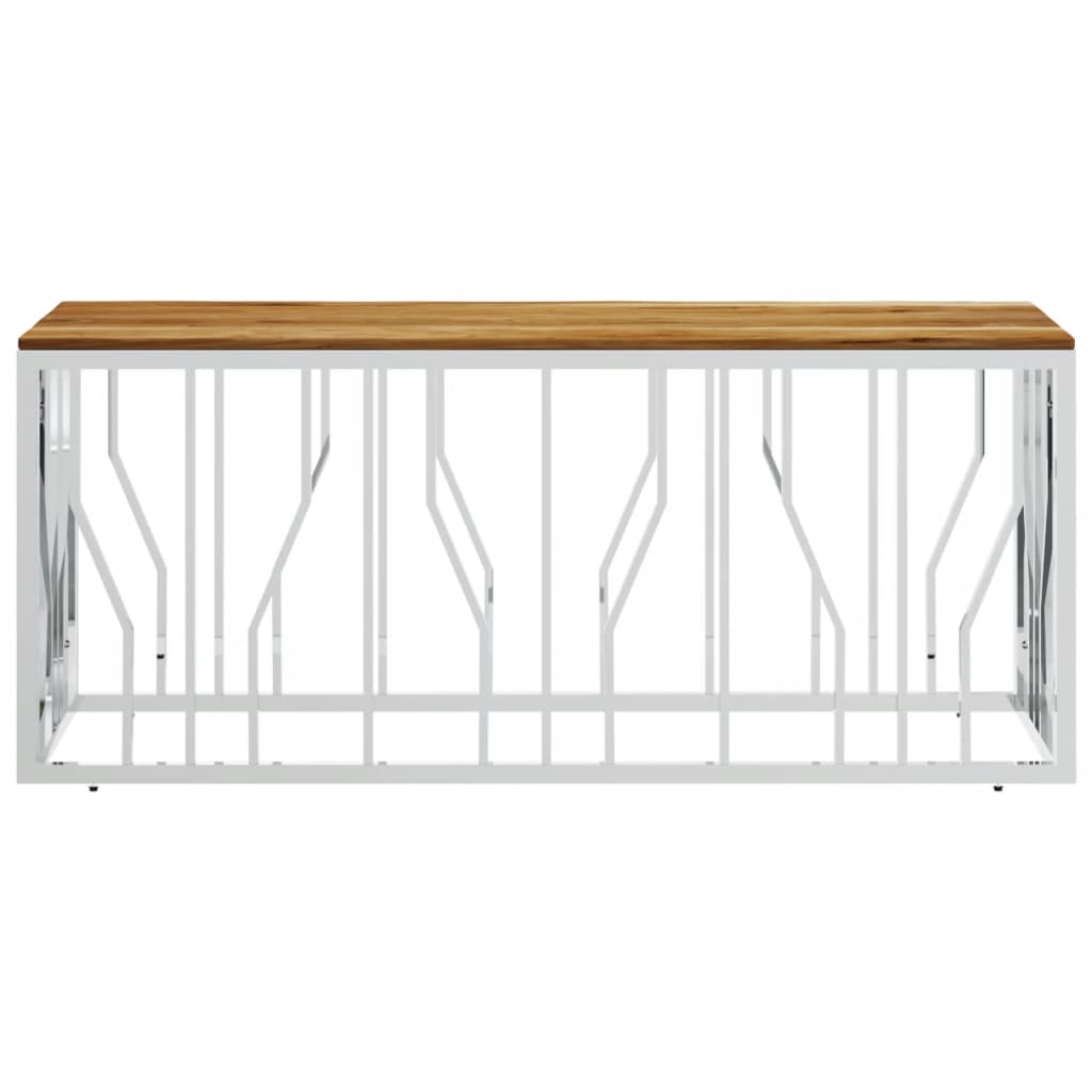 Coffee Table In Silver Stainless Steel and Solid Acacia Wood