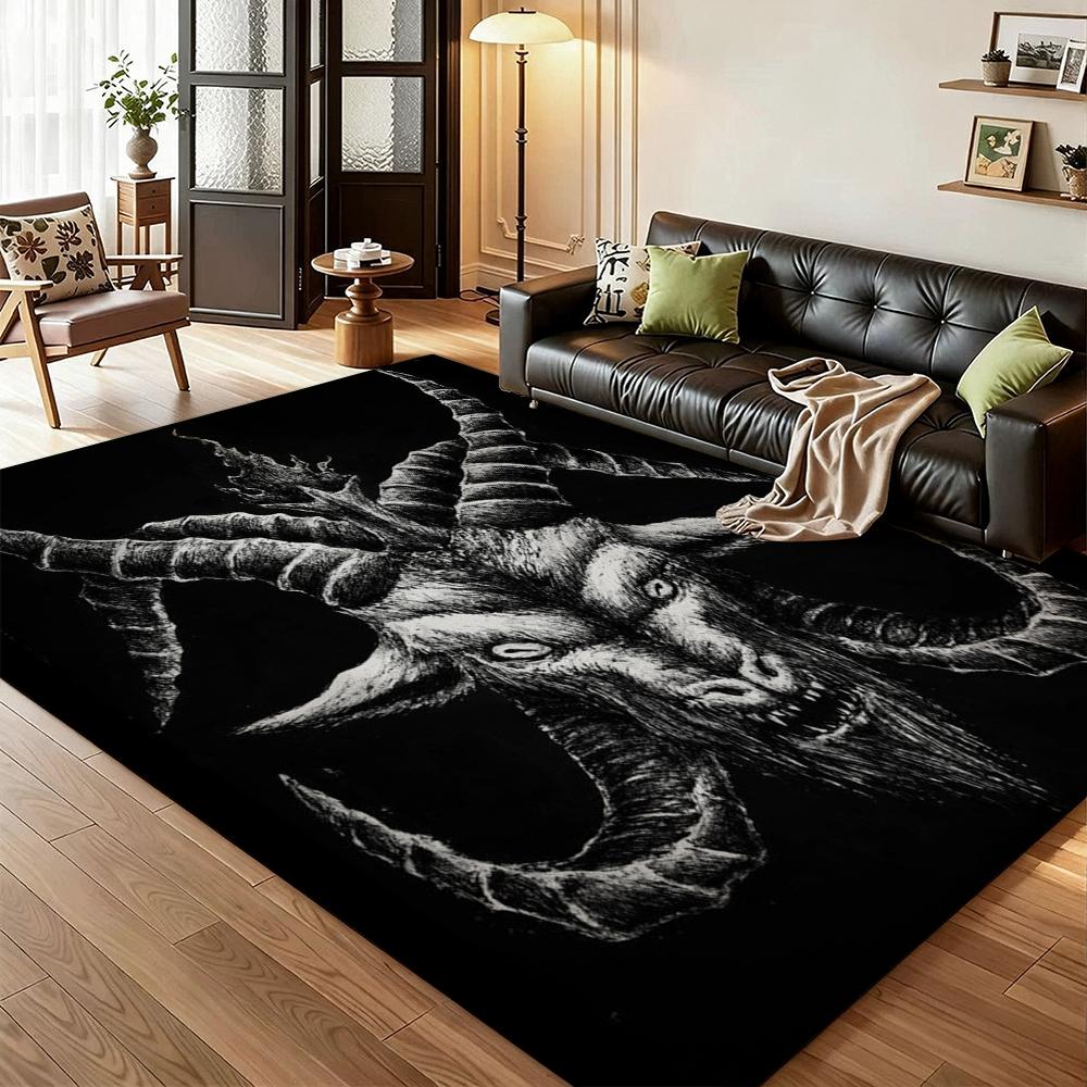 Dark Occult Baphomet Pentagram Art Indoor Rug Thick Nonslip Carpet For Hallway Doorway Kitchen Home Decor Birthday Gift