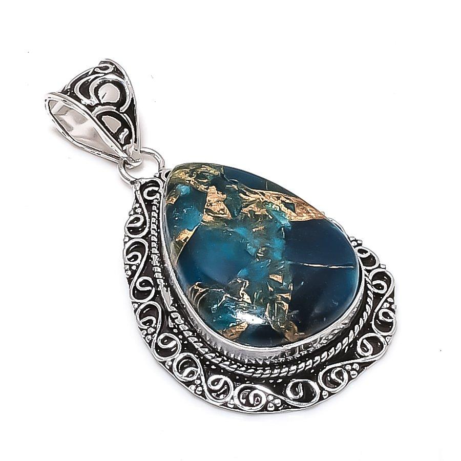 Natural Copper Apatite Gemstone 925 Sterling Silver Jewelry Pendant 2.17  ETC-14060