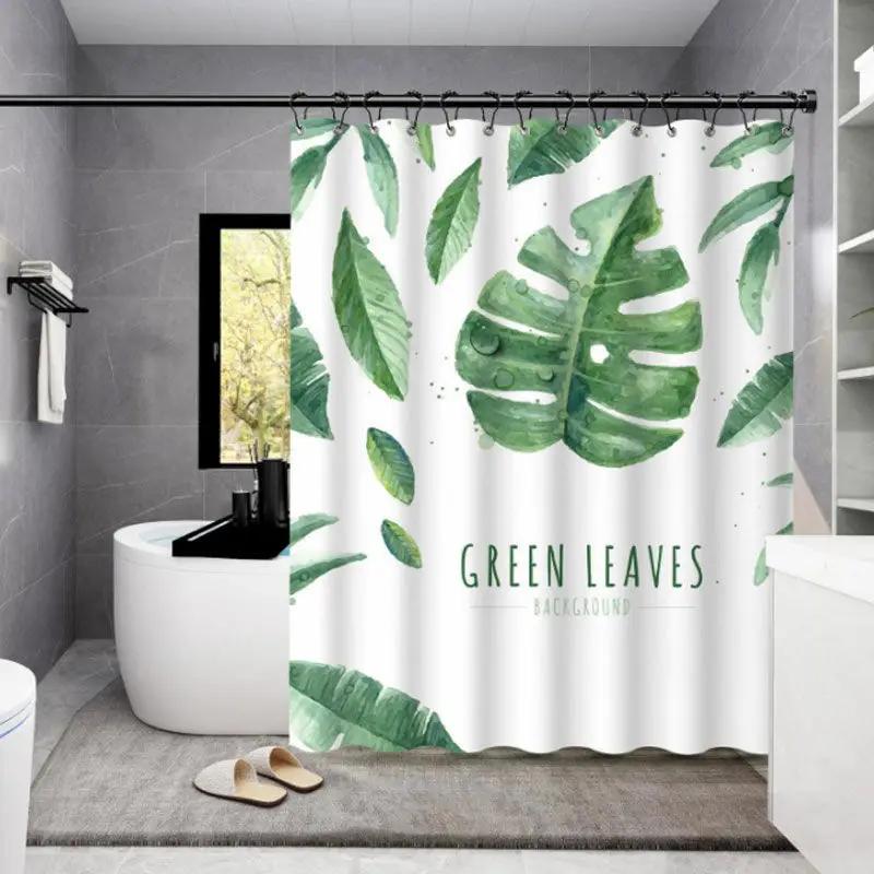 

Shower Curtains 180Cm Leaves Palm Printed Green Curtain For Bathroom Water Repellent Casual Farmhouse Bath Decorative 71 Inches W60H190(CM)-1 Pcs