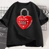 Heart Lock Print Women T Shirt Love Graphic Tee Casual Short Sleeve O Neck Loose Romantic Summer Streetwear Top