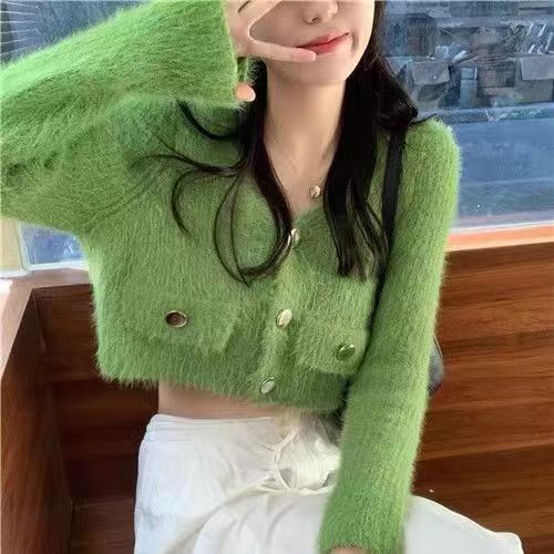 Autumn Short Retro Knitted Cardigan with a Niche Fragrance, Long Sleeved French Style New Mink Jacket Top
