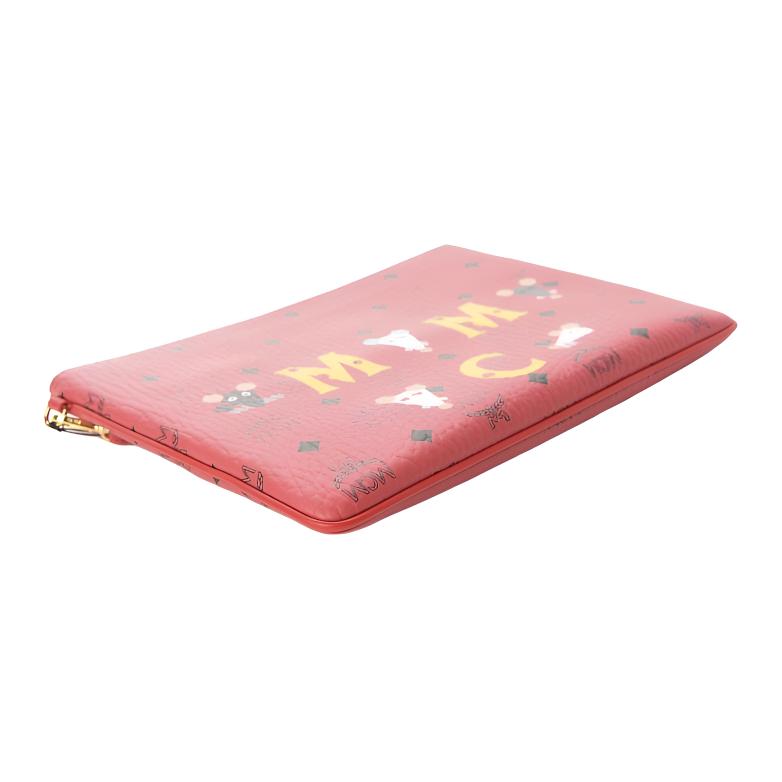 MCM Year of the Rat Clutch Bag, Red Visetos Monogram Wristlet with Mouse Print, for Daily Travel Shopping Cosmetics MXZASXL02RJ001
