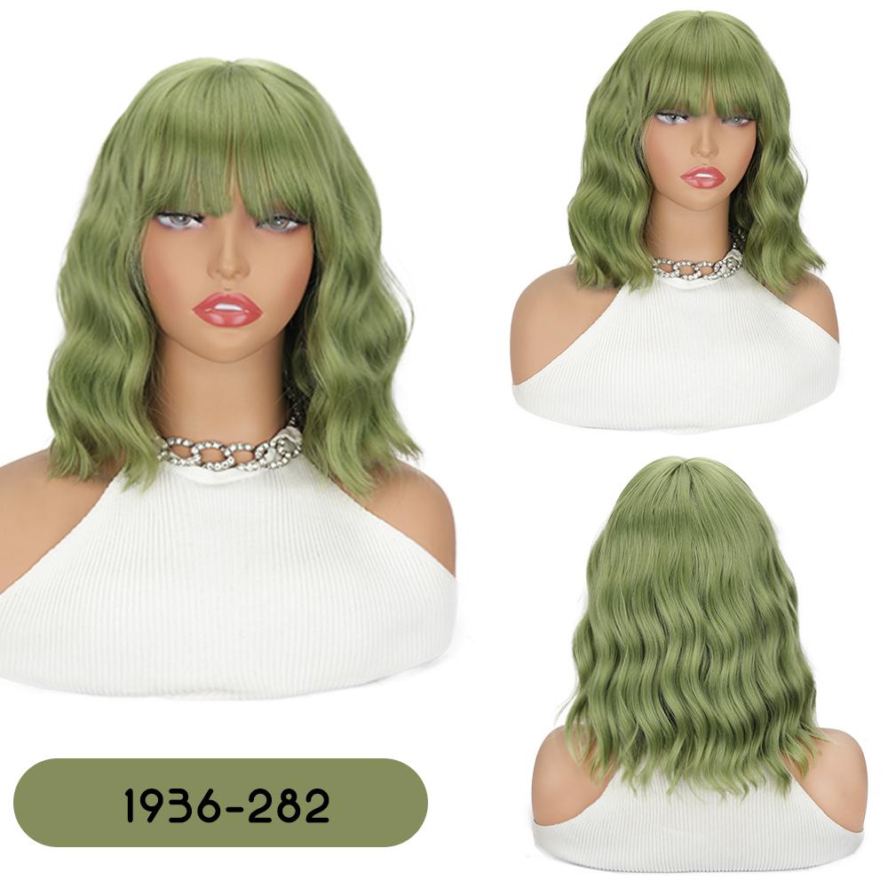 XINRAN Perucă Sintetică Lungime Umeri cu Breton Scurt Ondulat Cârlionțat Fibră Rezistentă la Căldură Perucă Pentru Femei Utilizare Zilnică Petrecere