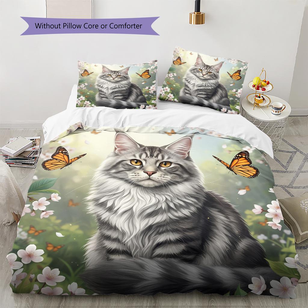 Beautiful Maine Coon Pattern Bedding Home Decoration Birthday Gift (1 * duvet cover + 2 * pillowcase, without core)