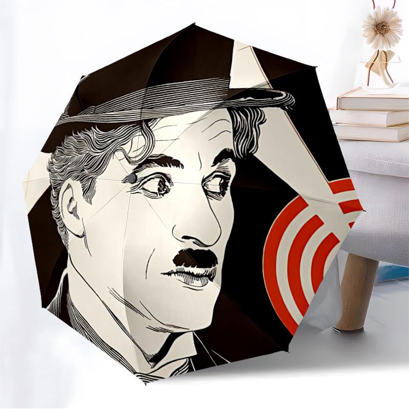 1pc Charlie Chaplin Automatic Folding Umbrella, Portable Collapsible Design, Casual Outdoor Accessory L1127027
