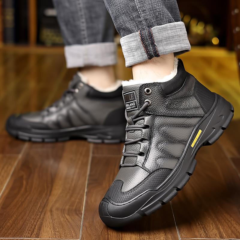 Genuine Leather Winter Waterproof Men Boots Lace Up Oxfords Plush Super Warm Snow Boots Men High Top Sneakers Men Ankle Boots