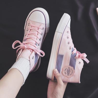 Womens Shoes High Top Cute Pink Canvas Shoes For Women Summer Retro Style Student Versatile Women’s Board Shoe Zapatos De Mujer