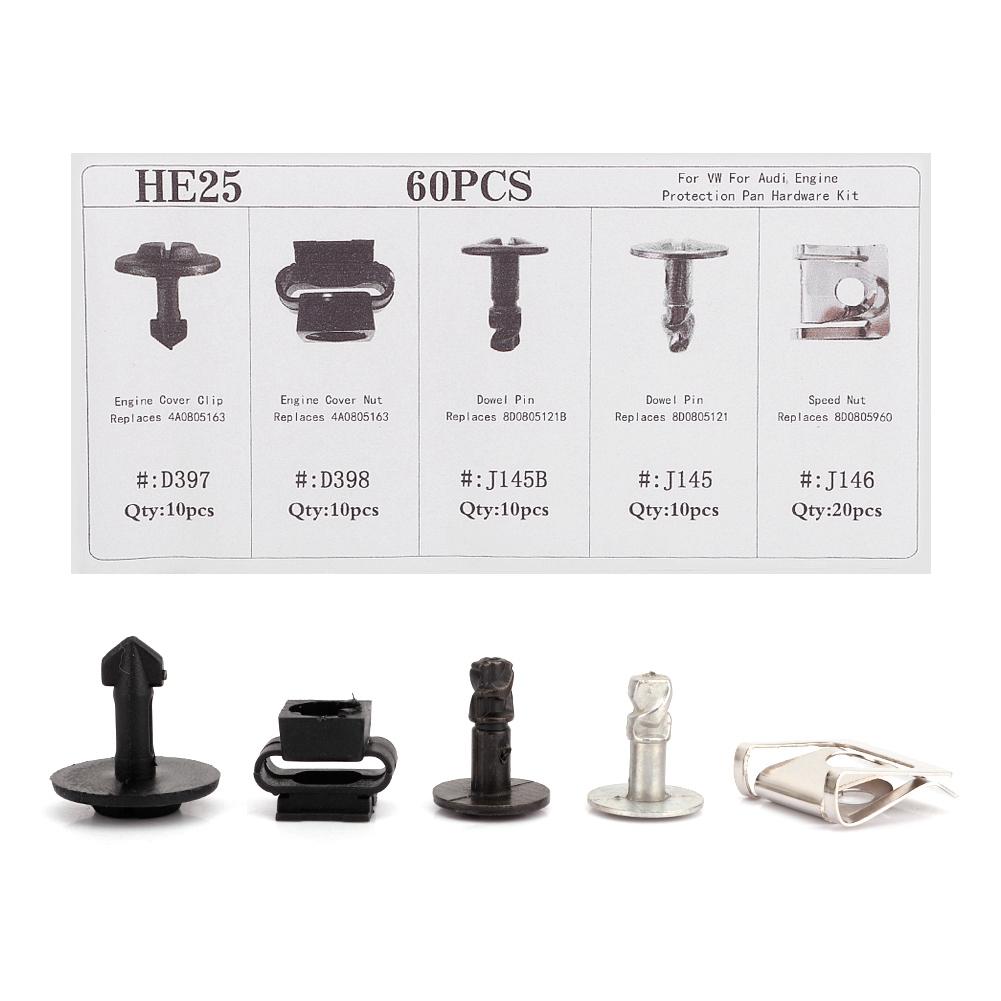 60Pcs Car Engine Protection Pan Clips Nut Pin Hardware Kit