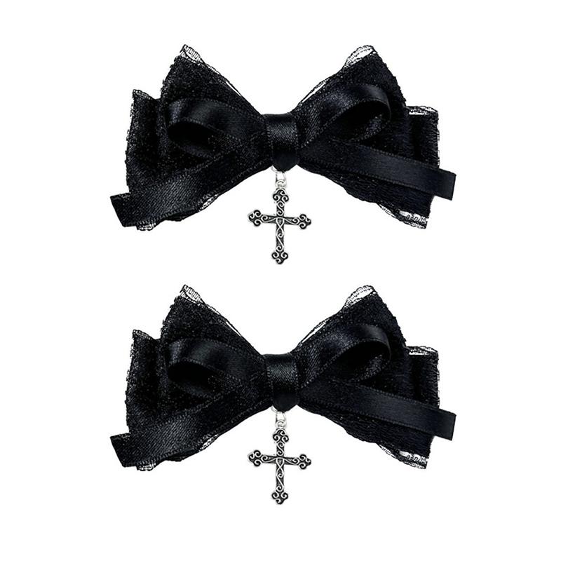 1/2Pcs Gothic Hair Clip Exquisite Hair Accessories For Women Girls Personalized Sweet Cool Cross Bow Hair Clip Gifts