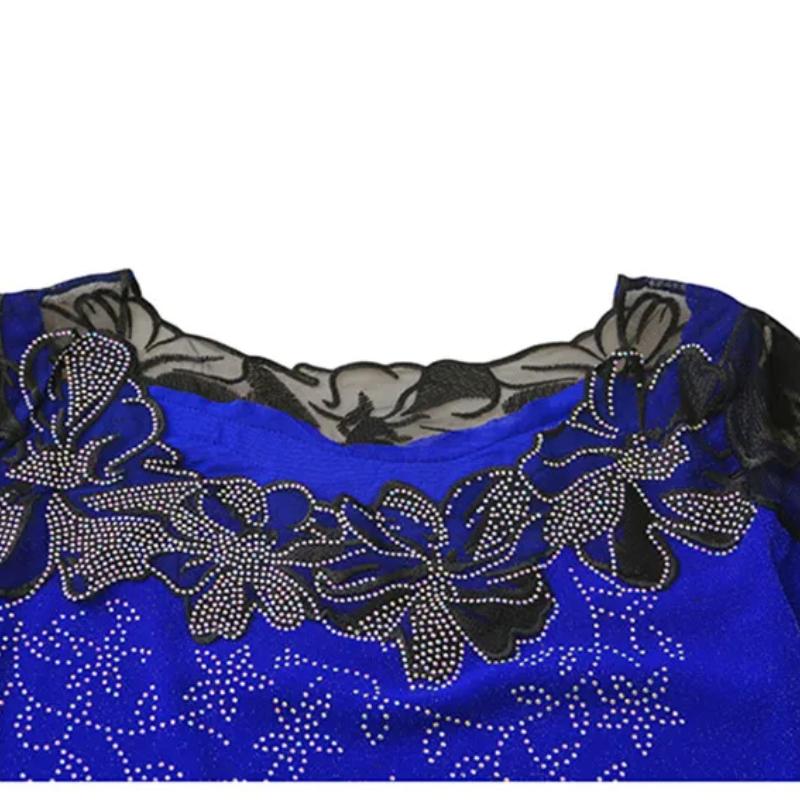 Summer Women T-Shirt Chic Sexy Lace Hollow Embroidery Flower Patchwork Mesh Tops Elegant O-Neck Diamonds Short Sleeve Tees