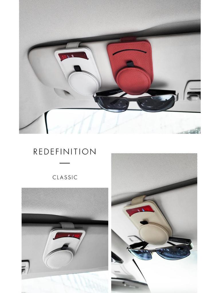 Multifunctional Leather Car Visor Clip: Sunglasses Holder & Card Storage
