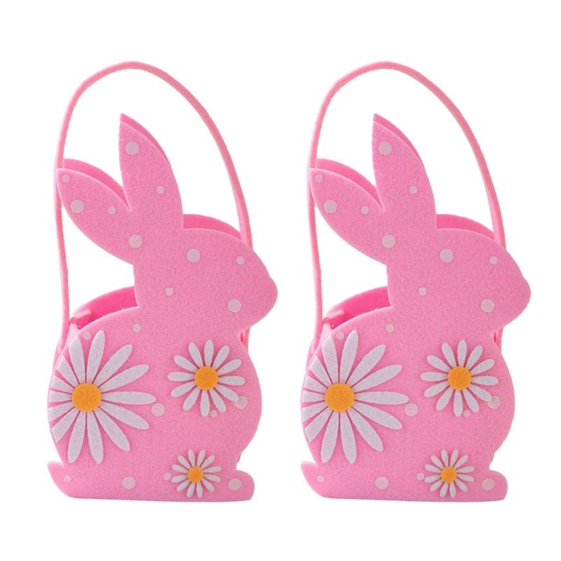 

2pcs Sophisticated Easter Rabbit Gift Bags Portable Easter Rabbit Candy Bags Holders With Creative Rabbit Print розовый
