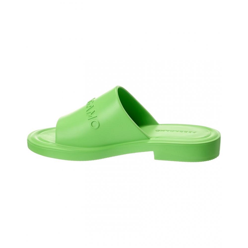 Salvatore Ferragamo Green Rubber Sandal 3d Logo Ferragamo Giuneva