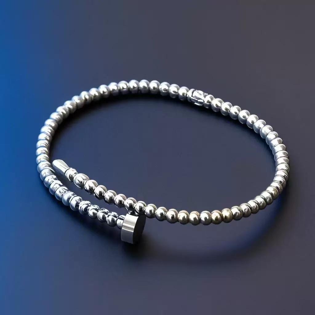 Bracelet En Acier Inoxydable 18k Trois Diamants Titane Bracelet En Acier Euro - Américain Mode Snap - on Bracelet 17.5cm&stainless stee