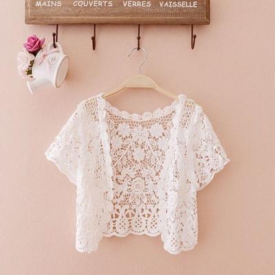 Spitze weiß Damen Kurzarm Achselzucken Bolero Spitze Hochzeit Braut Sommer Jacke elegantes Cape